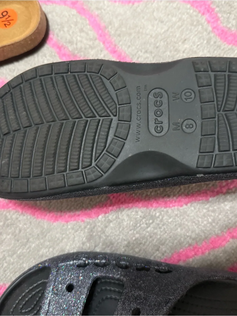 CROCS Women’s Black Glitter Double-Strap Slide Sandals